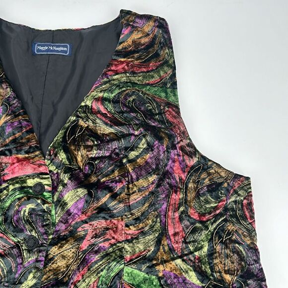 Maggie McNaugton Vest Wm Plus Vintage Velour Beaded Buttons Long Oversized 90s - Picture 4 of 9